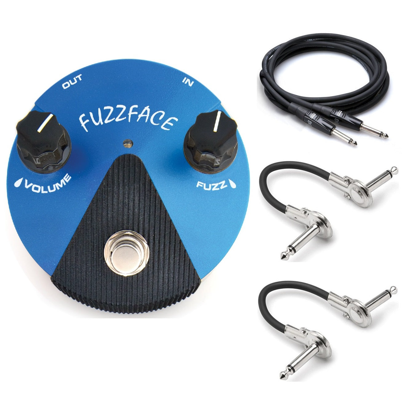 Dunlop FFM1 Silicon Fuzz Face Mini pedal - blue enclosure with bundled cables