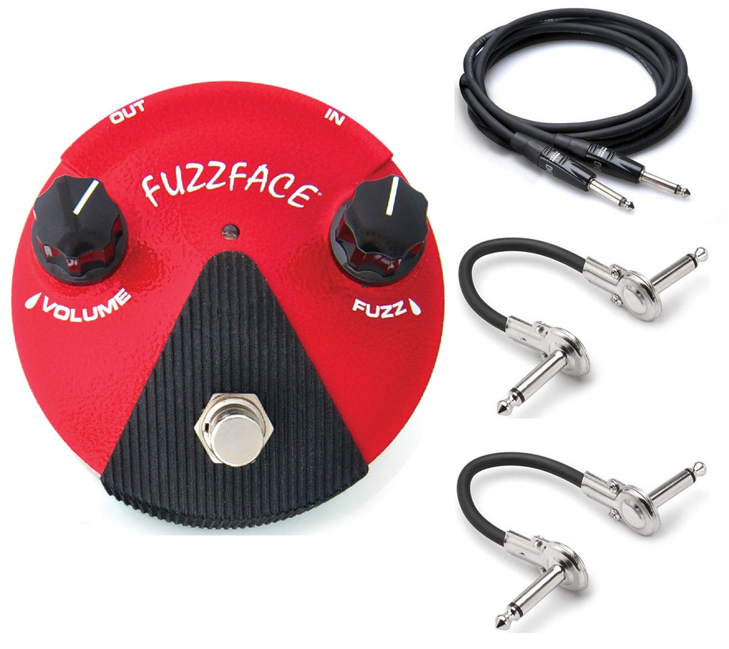 Dunlop FFM2 Germanium Fuzz Face Mini pedal - red enclosure with bundled cables