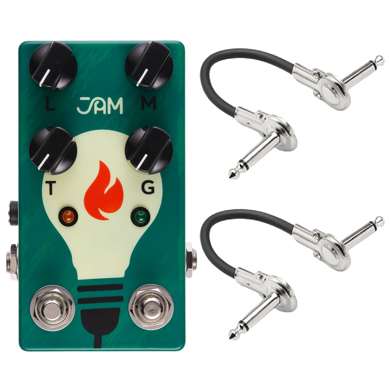 JAM Pedals Lucydreamer overdrive pedal — green enclosure with two Hosa patch cables