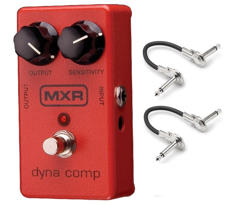 MXR M102 Dyna Comp compressor guitar pedal — red enclosure with two included patch cables
