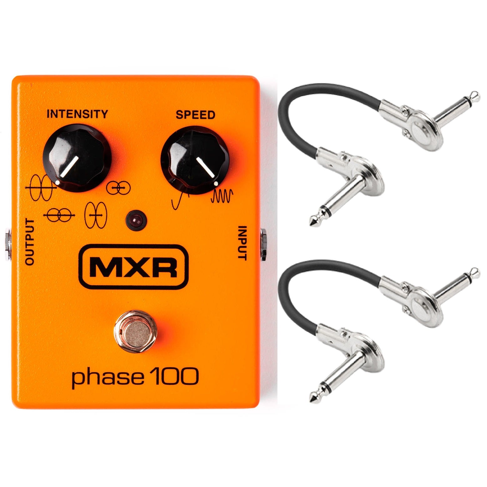 MXR M107 Phase 100 phaser pedal — orange enclosure with two patch cables
