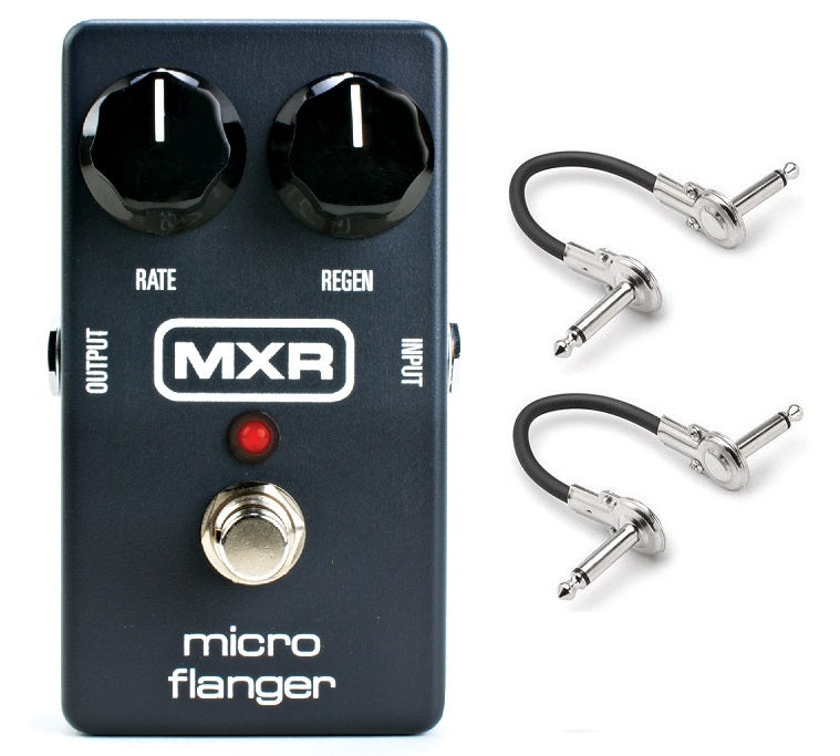 MXR M152 Micro Flanger pedal in navy blue with two Hosa patch cables