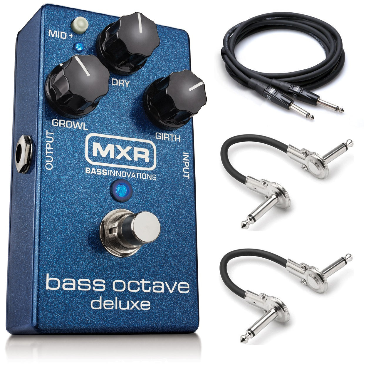 MXR M288 Bass Octave Deluxe pedal - blue enclosure with included guitar and patch cables