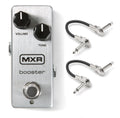 MXR M293 Booster Mini guitar pedal — silver enclosure with included patch cables