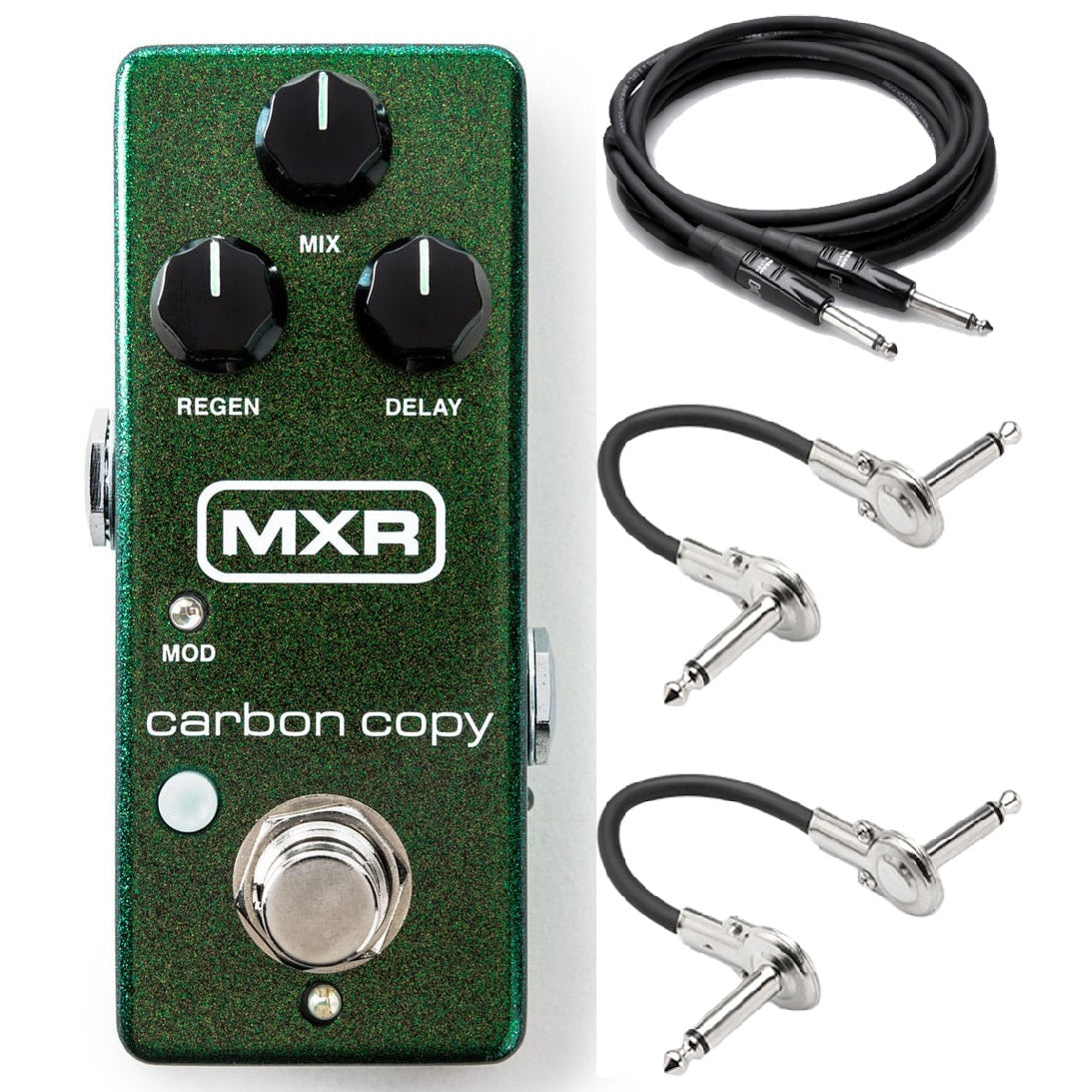 MXR M299 Carbon Copy Mini analog delay pedal — green, with cables