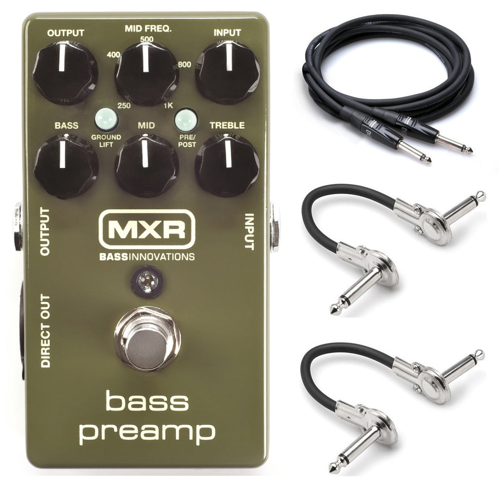 MXR M81 Bass Preamp pedal, green, bundled with Hosa patch and guitar cables