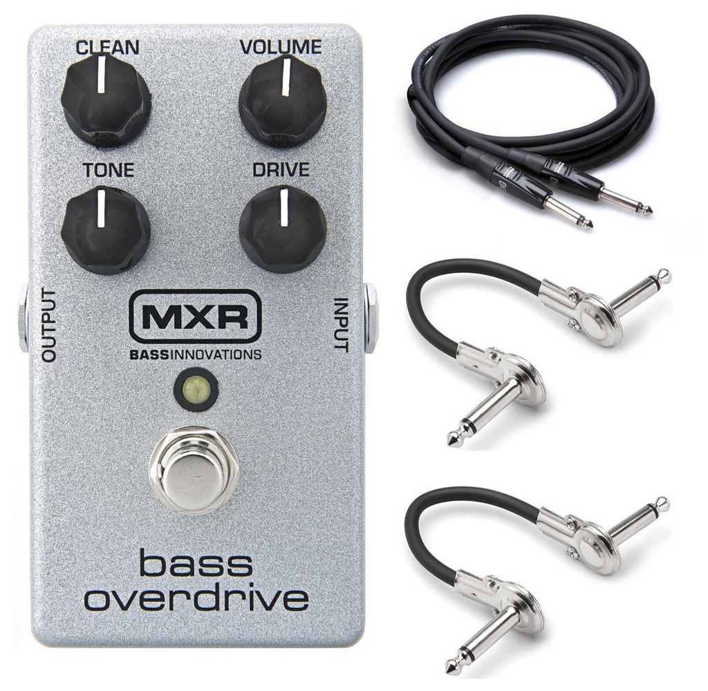 MXR M89 Bass Overdrive pedal - silver enclosure with bundled patch and guitar cables