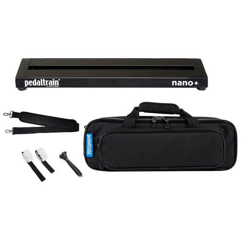 Pedaltrain Nano Plus pedalboard — black two-rail board with soft case and strap