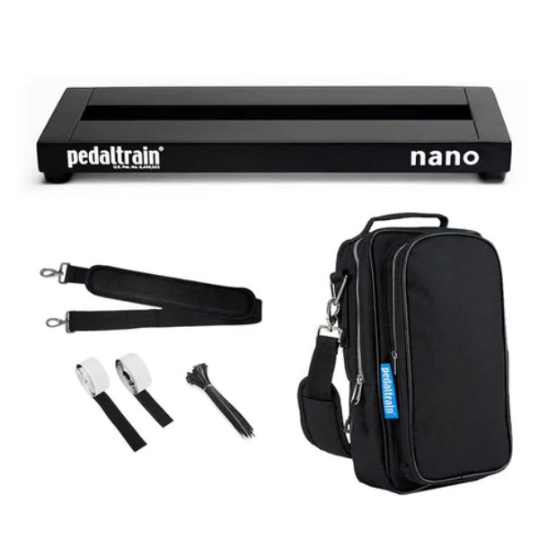 Pedaltrain Nano pedalboard with black soft case, strap and accessories