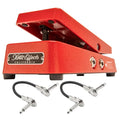 Xotic XVP-25K low impedance volume pedal in red, shown with two Hosa patch cables