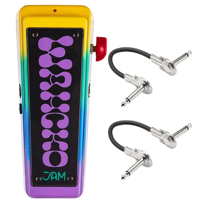 JAM Pedals Wahcko analog wah pedal — rainbow finish with two black patch cables