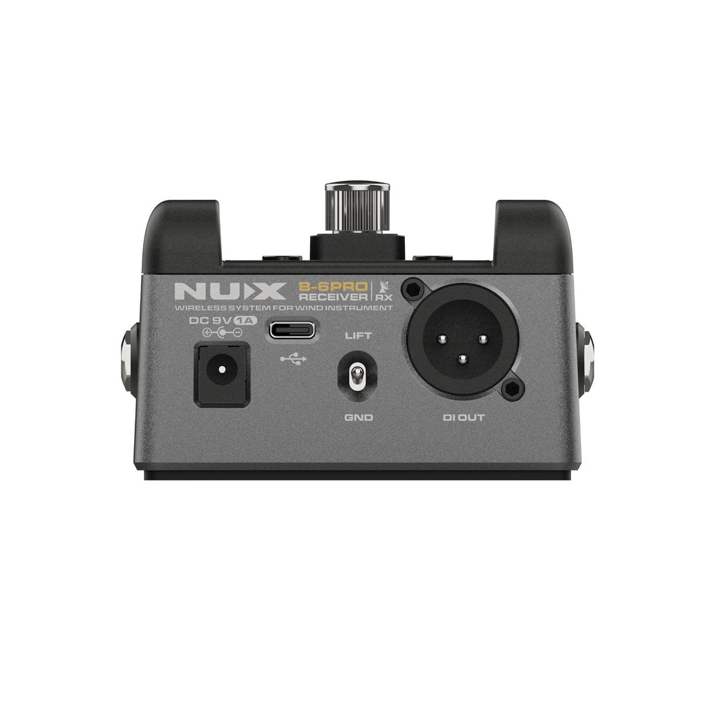 NUX B-6 PRO wireless mic system — instrument clamp detail