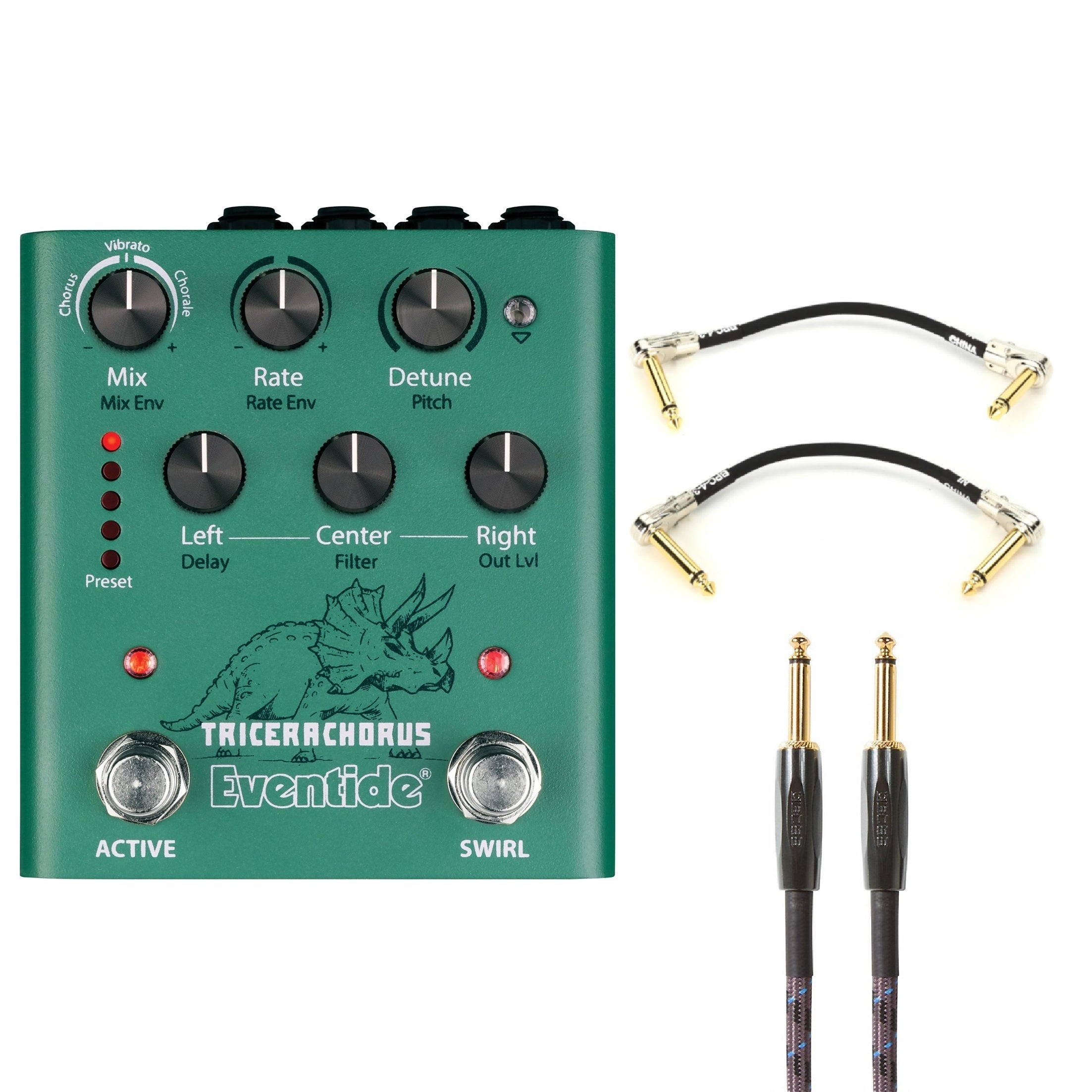 Eventide TriceraChorus chorus pedal — green, with Boss cables