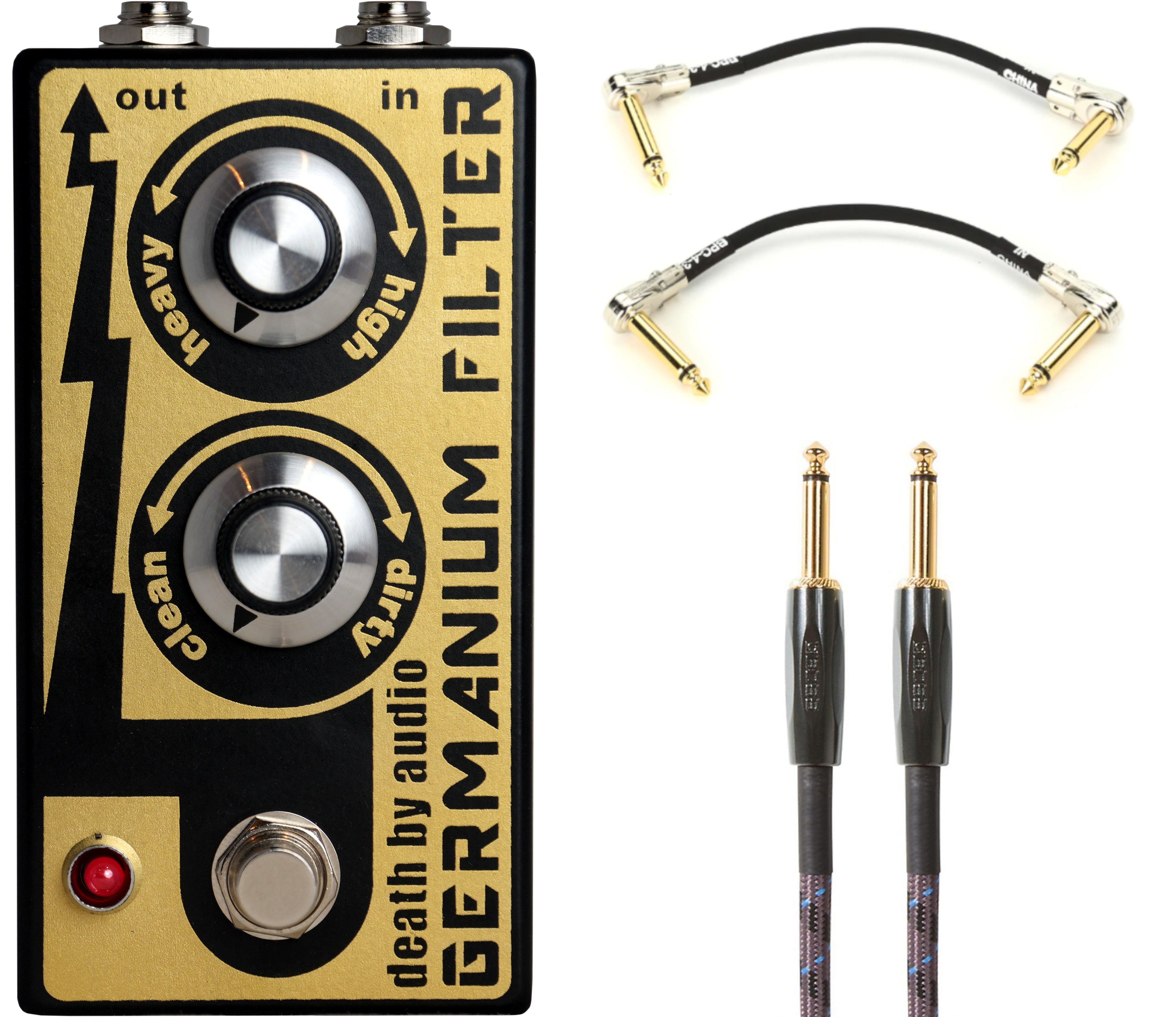 Death By Audio Germanium Filter guitar pedal — front with included cables
