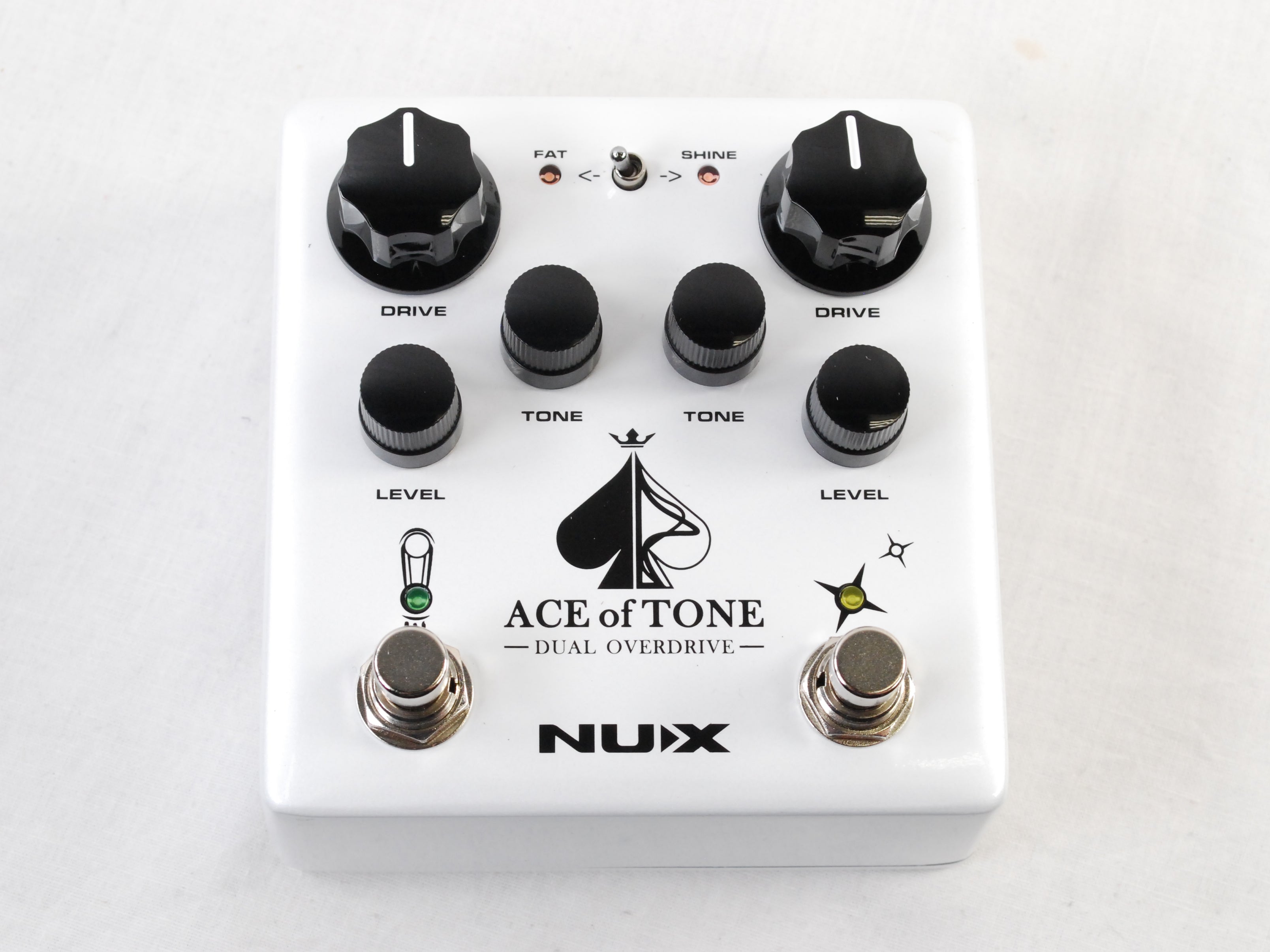 Used NUX NDO-5 Ace of Tone dual overdrive pedal — angled control panel