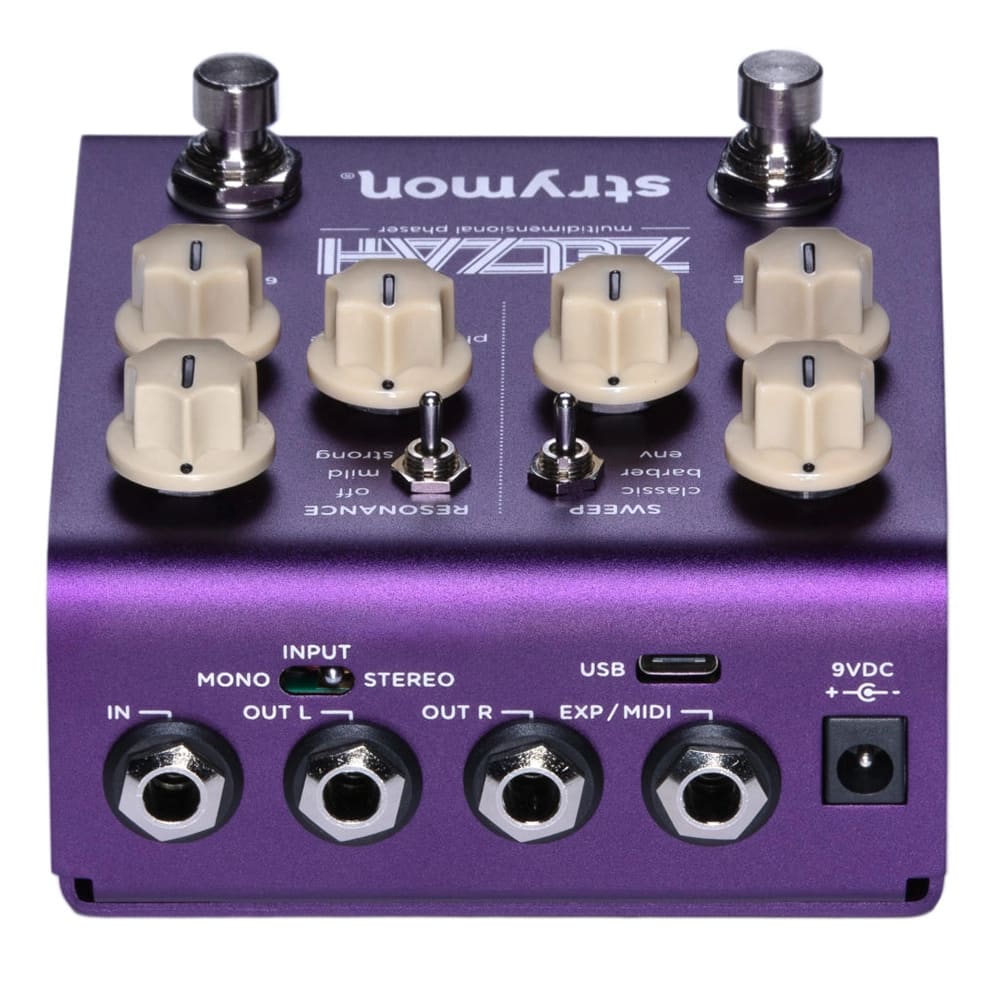 Strymon Zelzah phaser pedal — rear jacks and connections