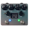 Browne Amplification Ethane dual overdrive pedal, hammered teal-green finish with copper mottling, four black knobs marked Level, Gain, Level and Drive, two Tone knobs, a small toggle switch, and two footswitches with blue and green indicator LEDs