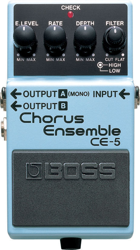 Boss CE-5 Chorus Ensemble pedal — blue enclosure side jacks