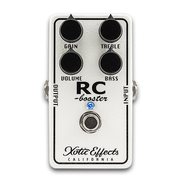 Xotic RC Booster Classic pedal side view showing input and output jacks