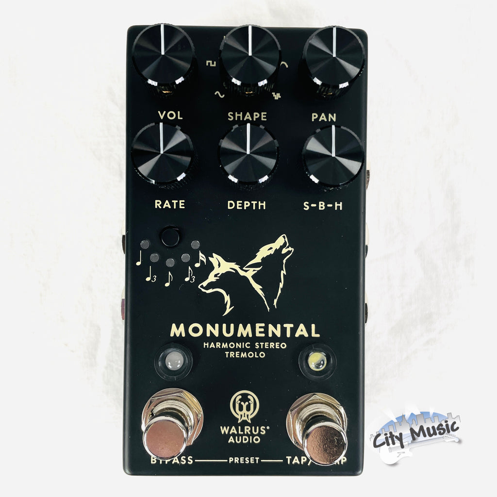 Used Walrus Audio Monumental tremolo pedal — black enclosure front view