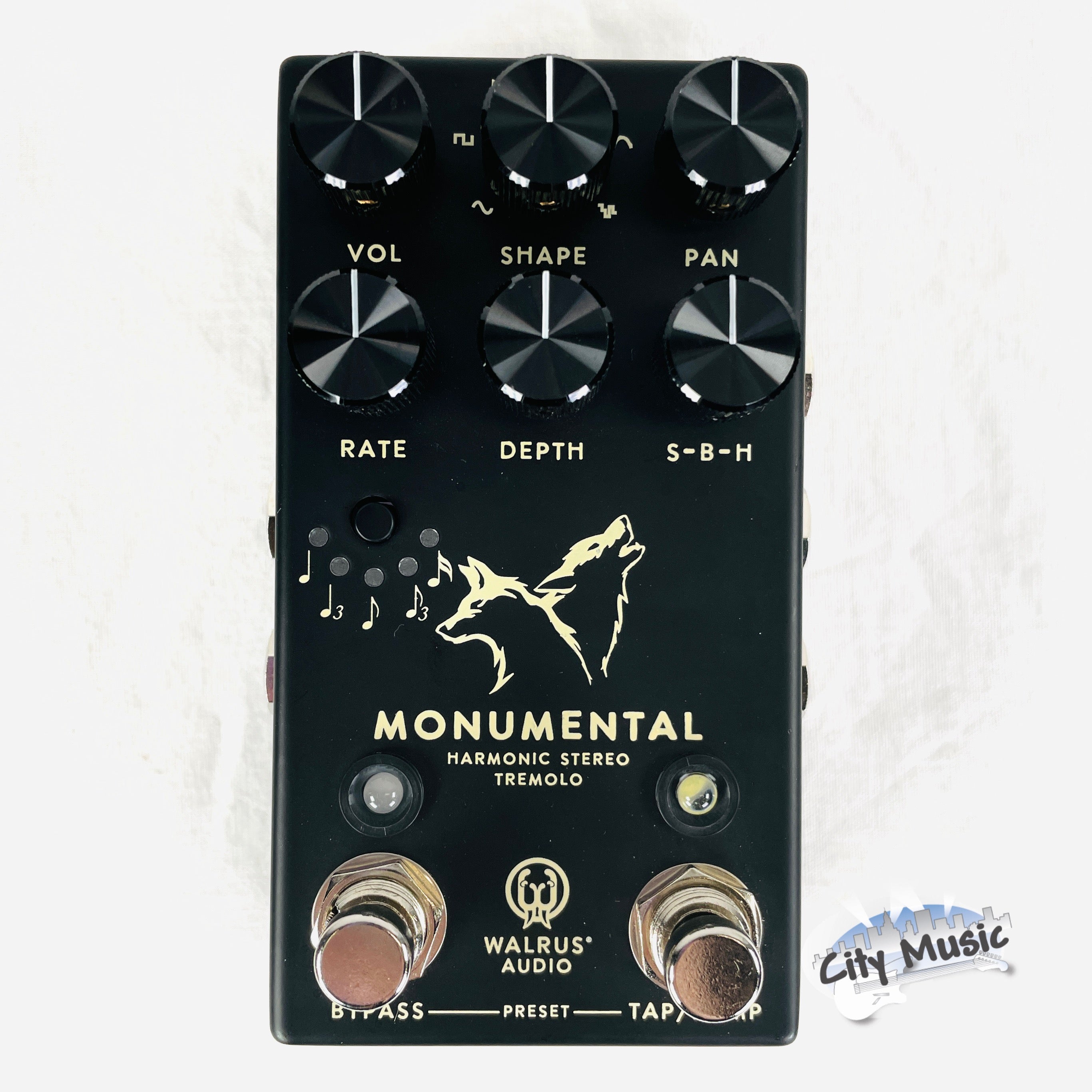 Used Walrus Audio Monumental tremolo pedal — black enclosure front view