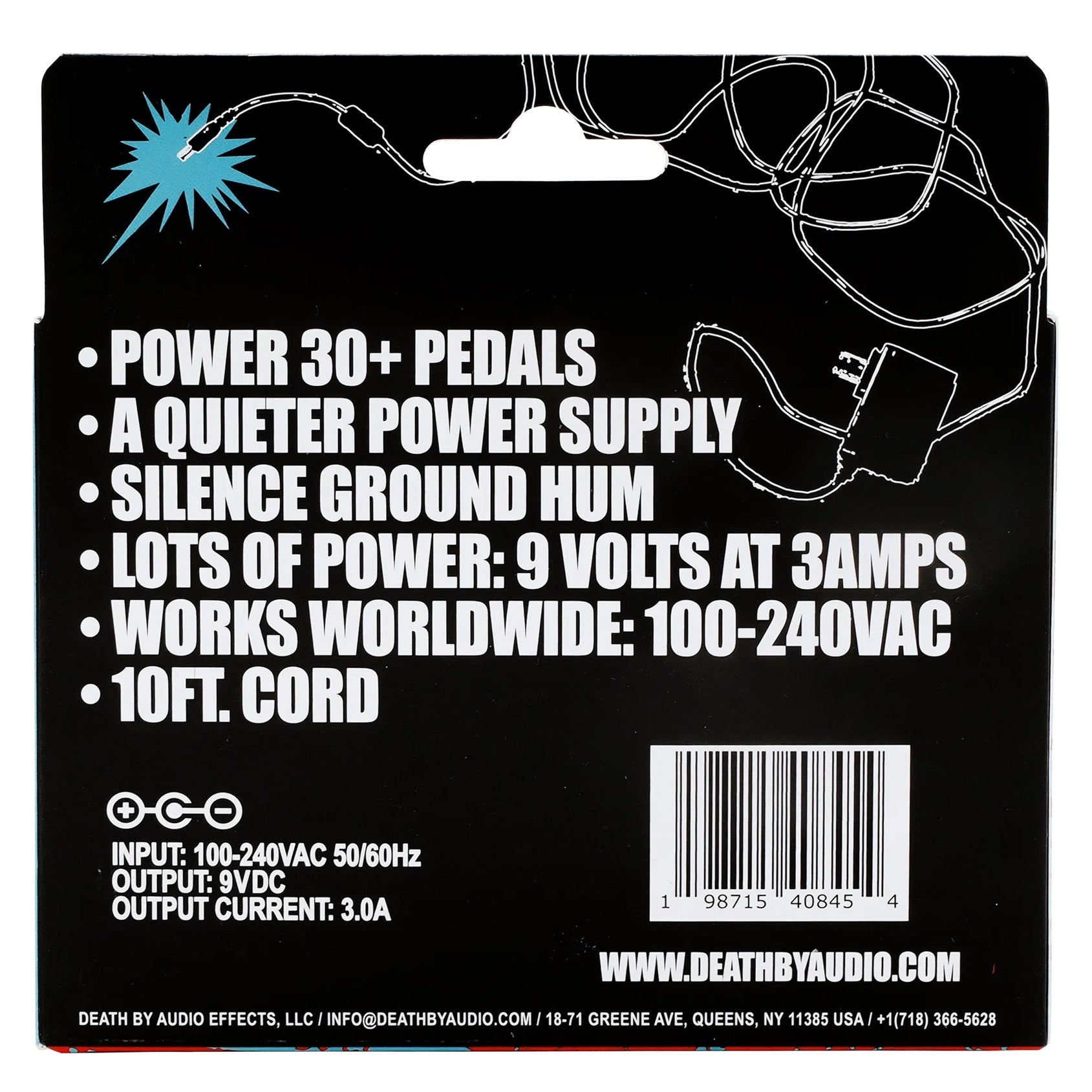 Death By Audio Raw Power 9V DC pedal power supply — detail view