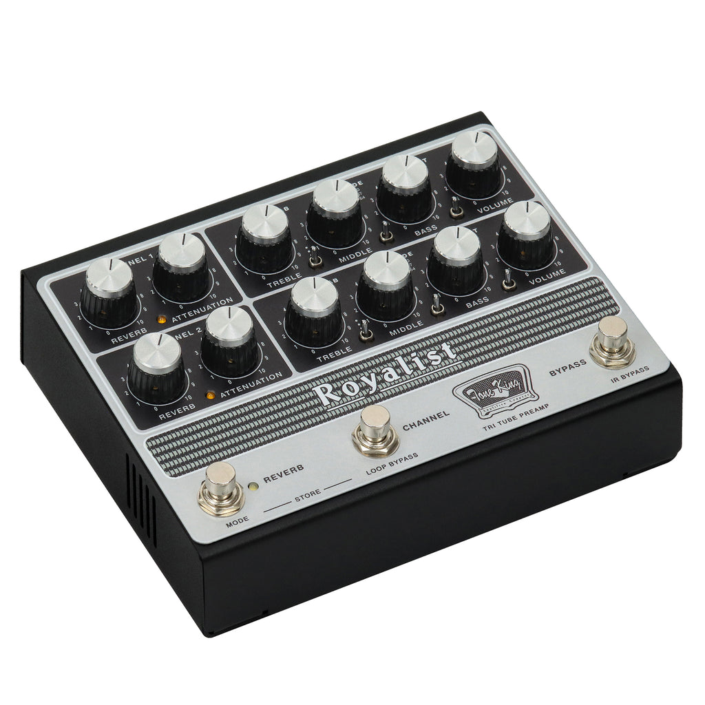Tone King Royalist tri-tube British preamp pedal — 12AX7 tube and IR cab sim feature