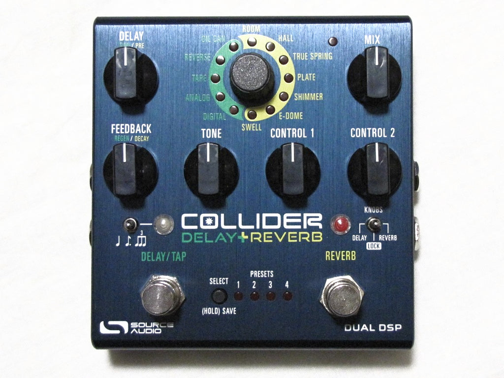 Source Audio Collider delay reverb pedal — top control panel