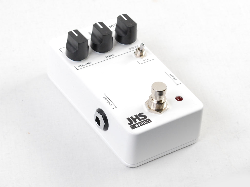 JHS 3 Series Screamer overdrive pedal — white, +/- toggle detail