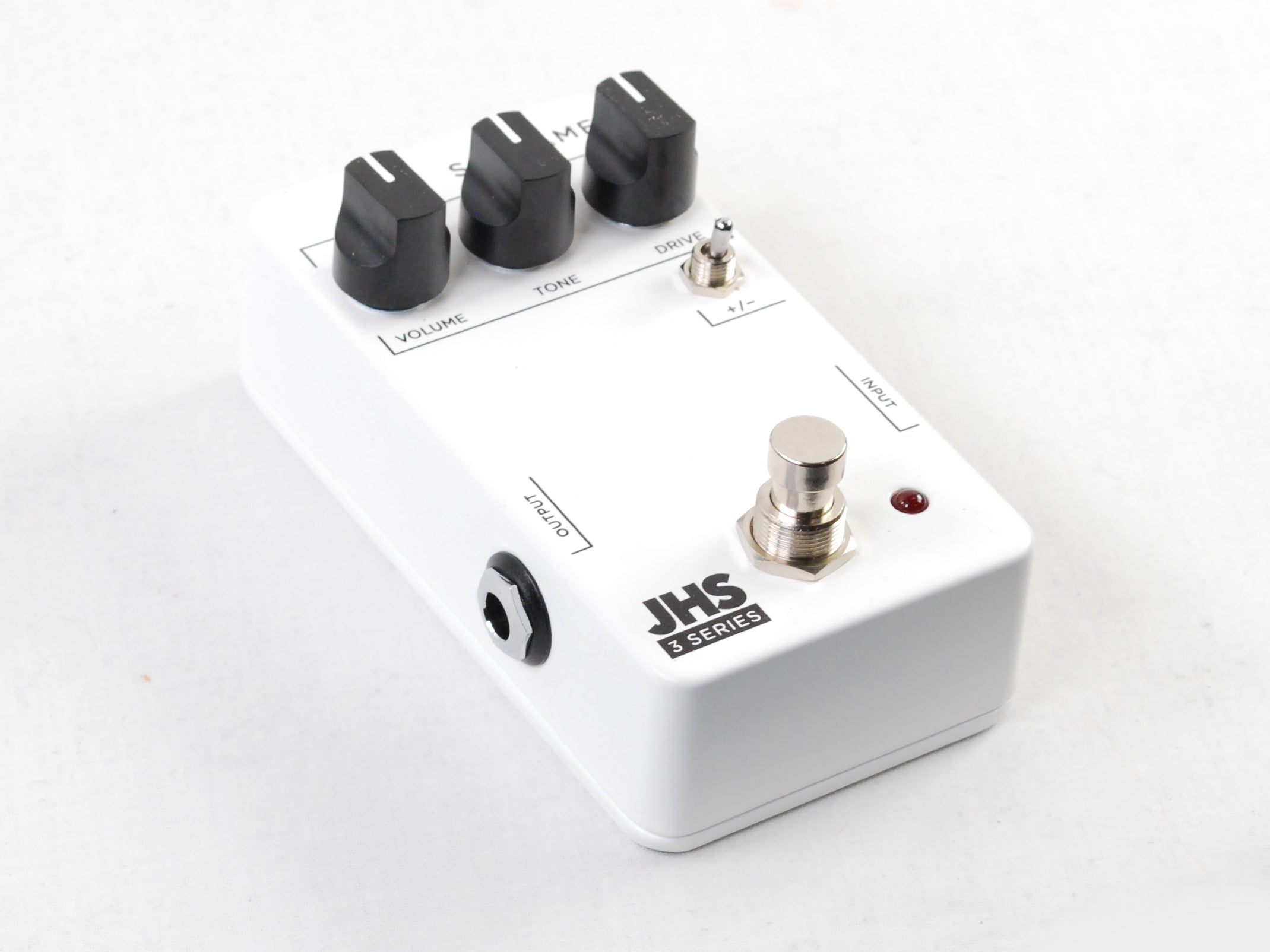 JHS 3 Series Screamer overdrive pedal — white, +/- toggle detail