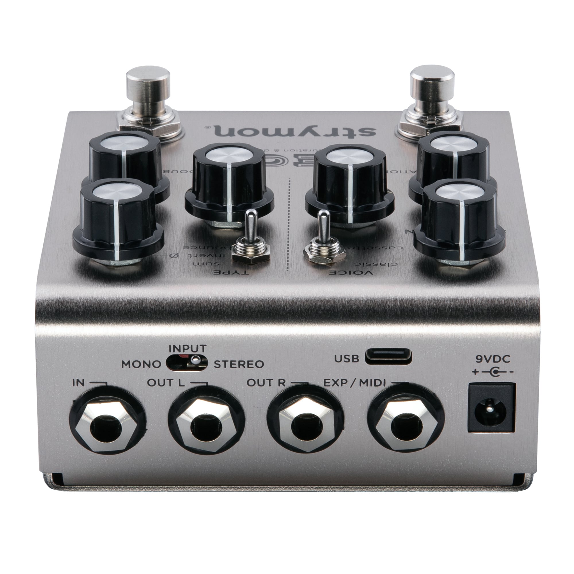 Strymon Deco V2 tape saturation pedal — rear panel jacks and switches