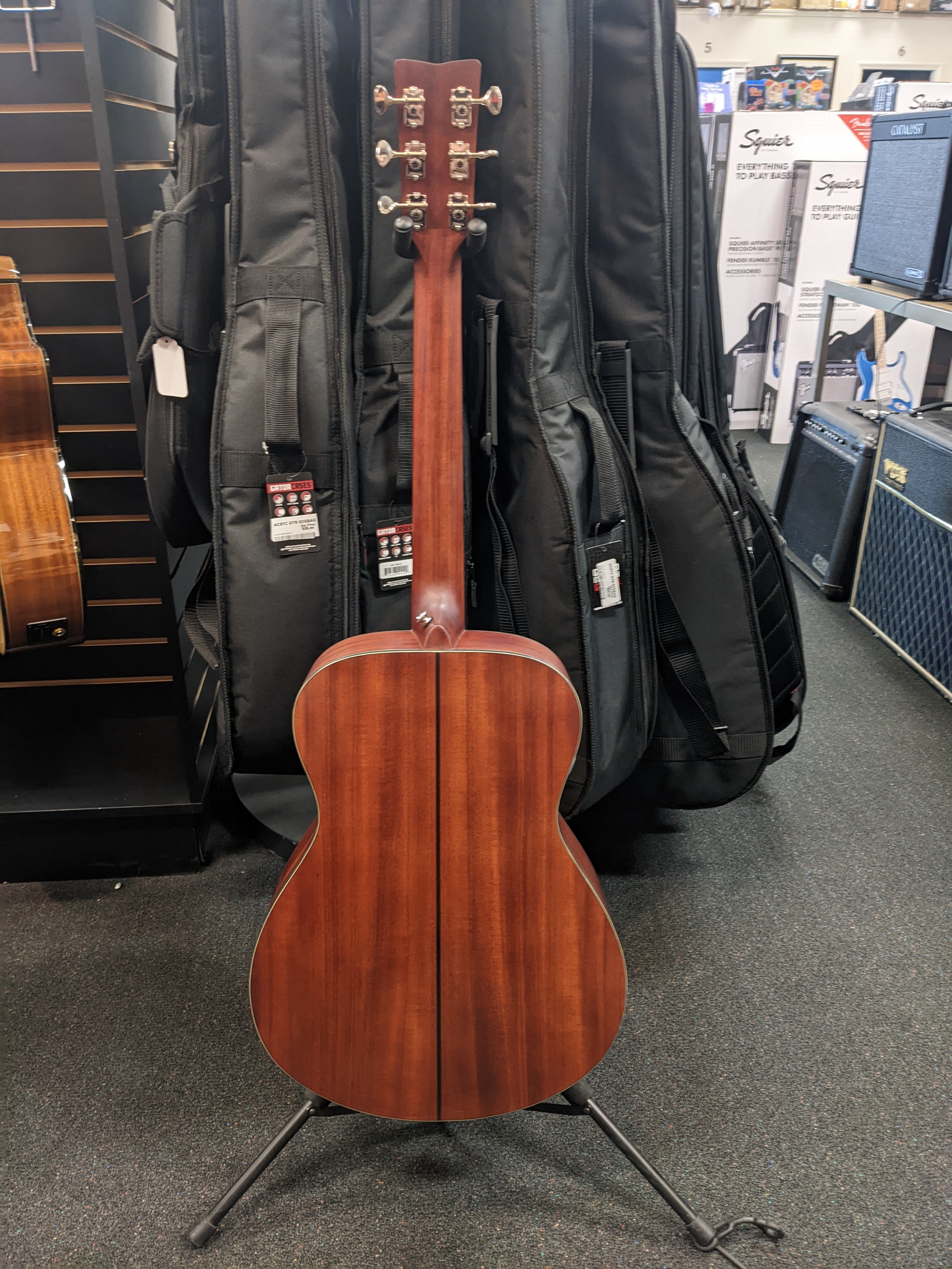 Yamaha Red Label FSX5 acoustic-electric guitar — headstock rear with tuners