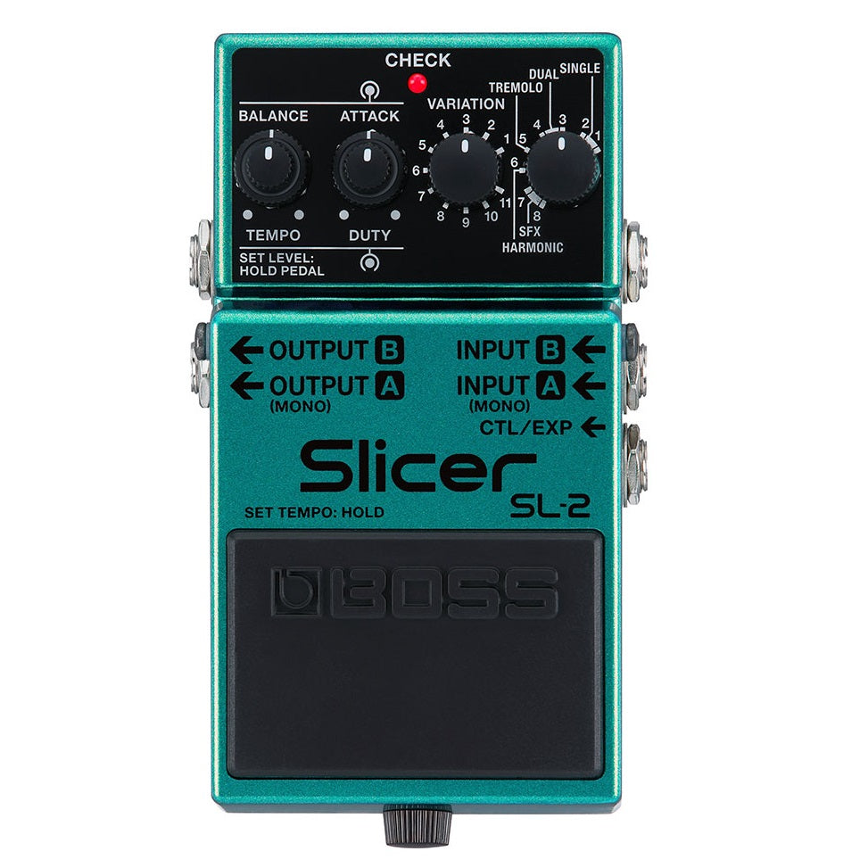 Boss SL-2 Slicer pedal — green audio pattern processor front view