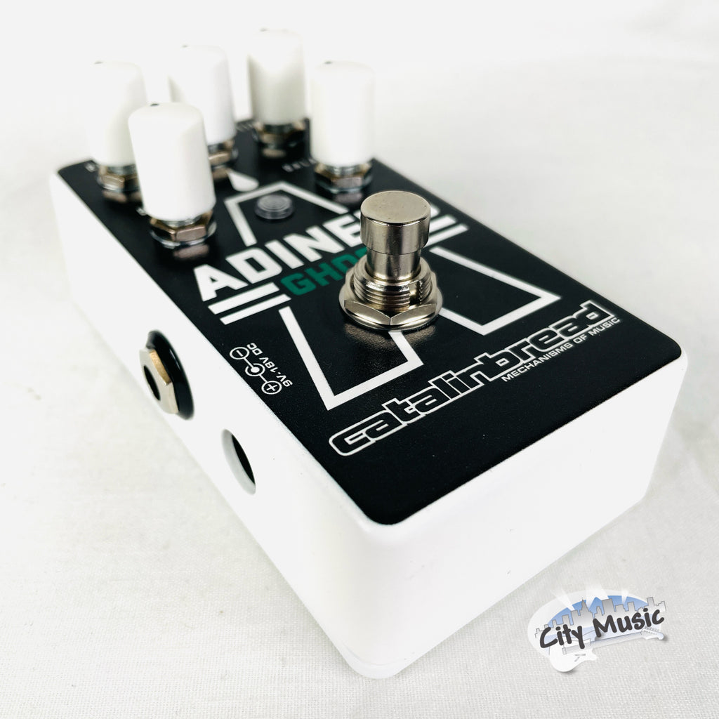 Used Catalinbread Adineko Ghost oil can delay pedal — angled black pedal view