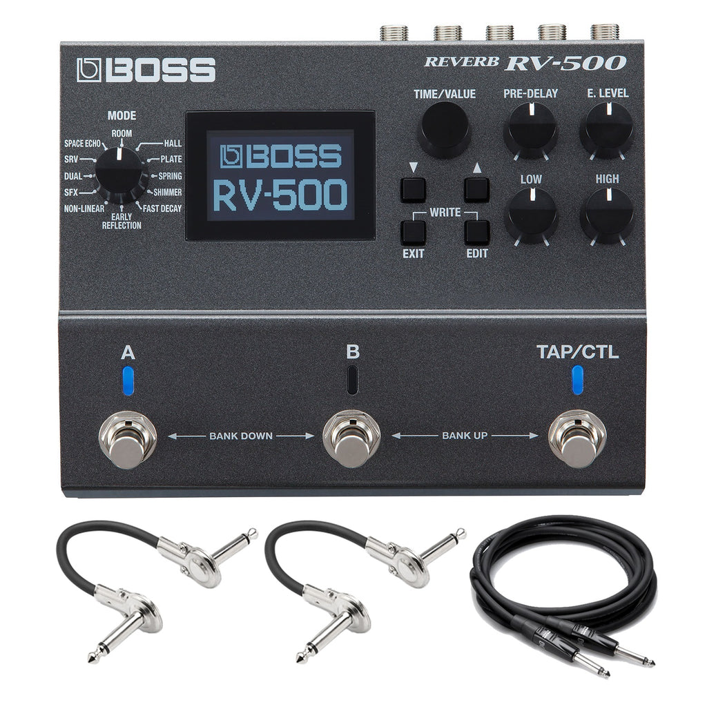 Boss RV-500 reverb pedal in black with included patch and guitar cables