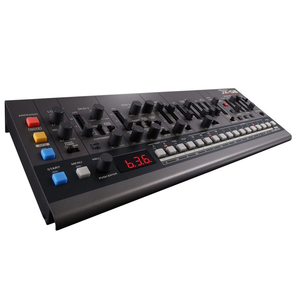 Roland JX-08 polyphonic synthesizer sound module — angled side view