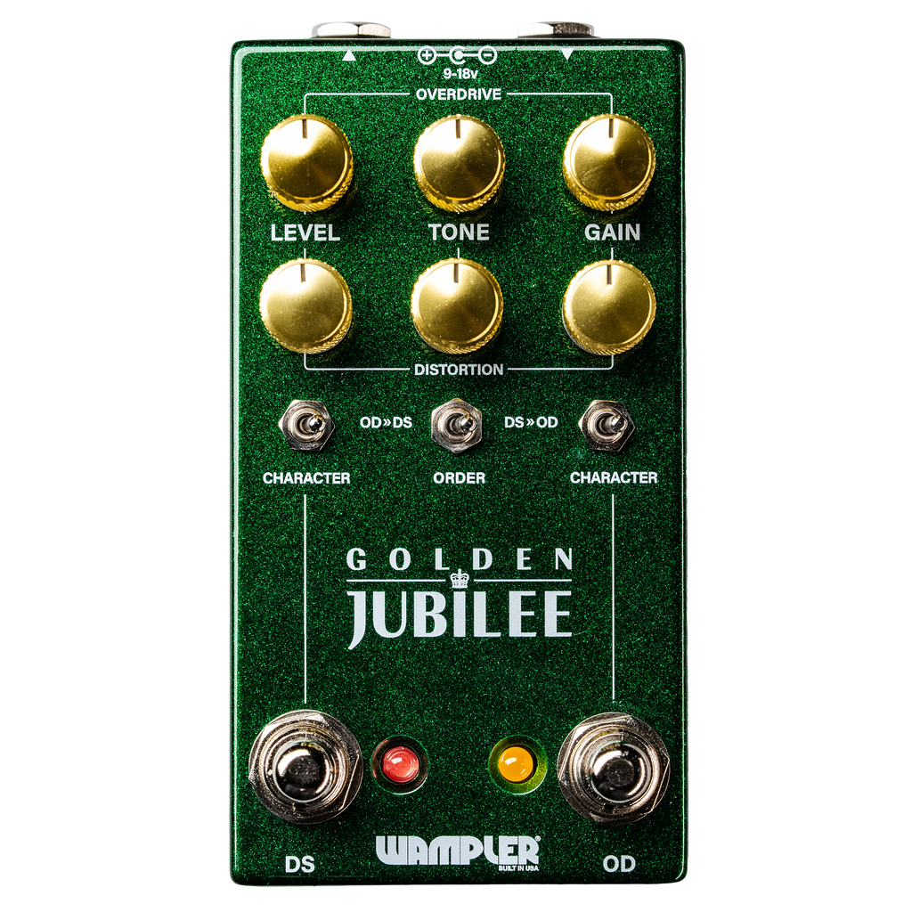 Wampler Golden Jubilee Dual Overdrive Distortion Pedal - Emerald green sparkle finish, gold knobs