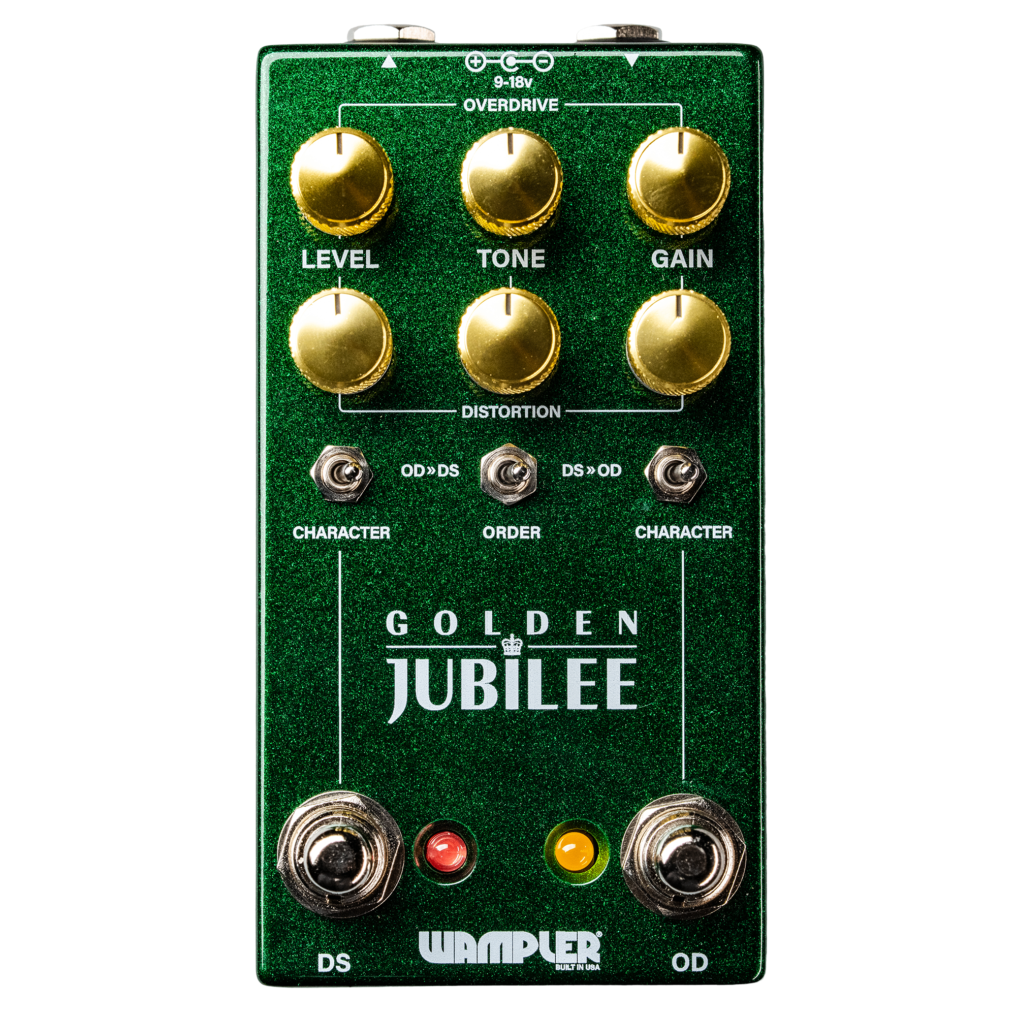 Wampler Golden Jubilee Dual Overdrive Distortion Pedal - Emerald green sparkle finish, gold knobs