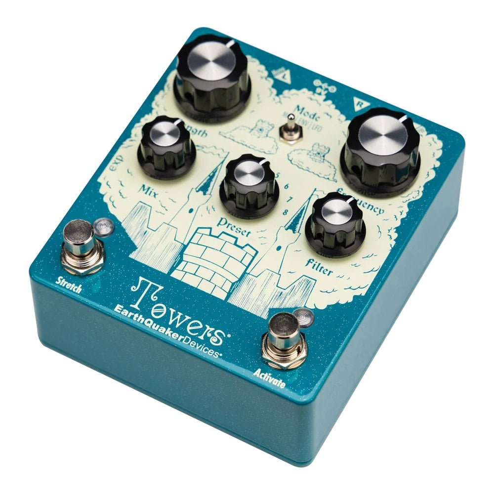 EarthQuaker Devices Towers reverb pedal — side jacks view