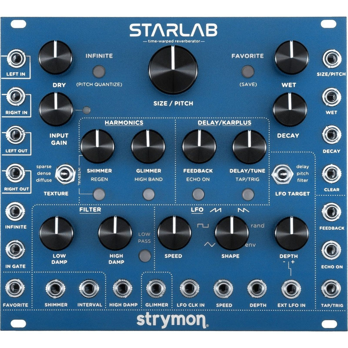 Strymon StarLab Eurorack reverberator module — blue front panel