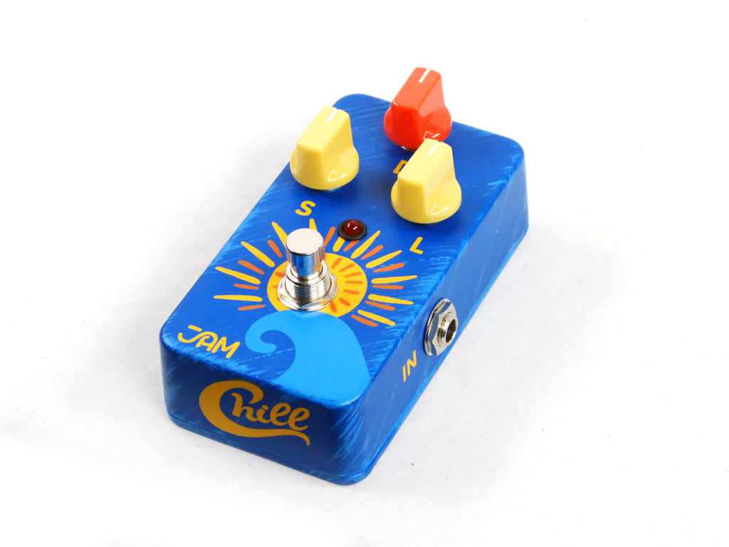 JAM Pedals Chill blue tremolo pedal — rear and jacks view