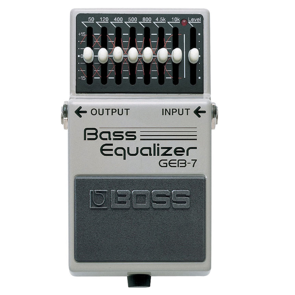 Boss GEB-7 Bass Equalizer pedal — front view of silver enclosure