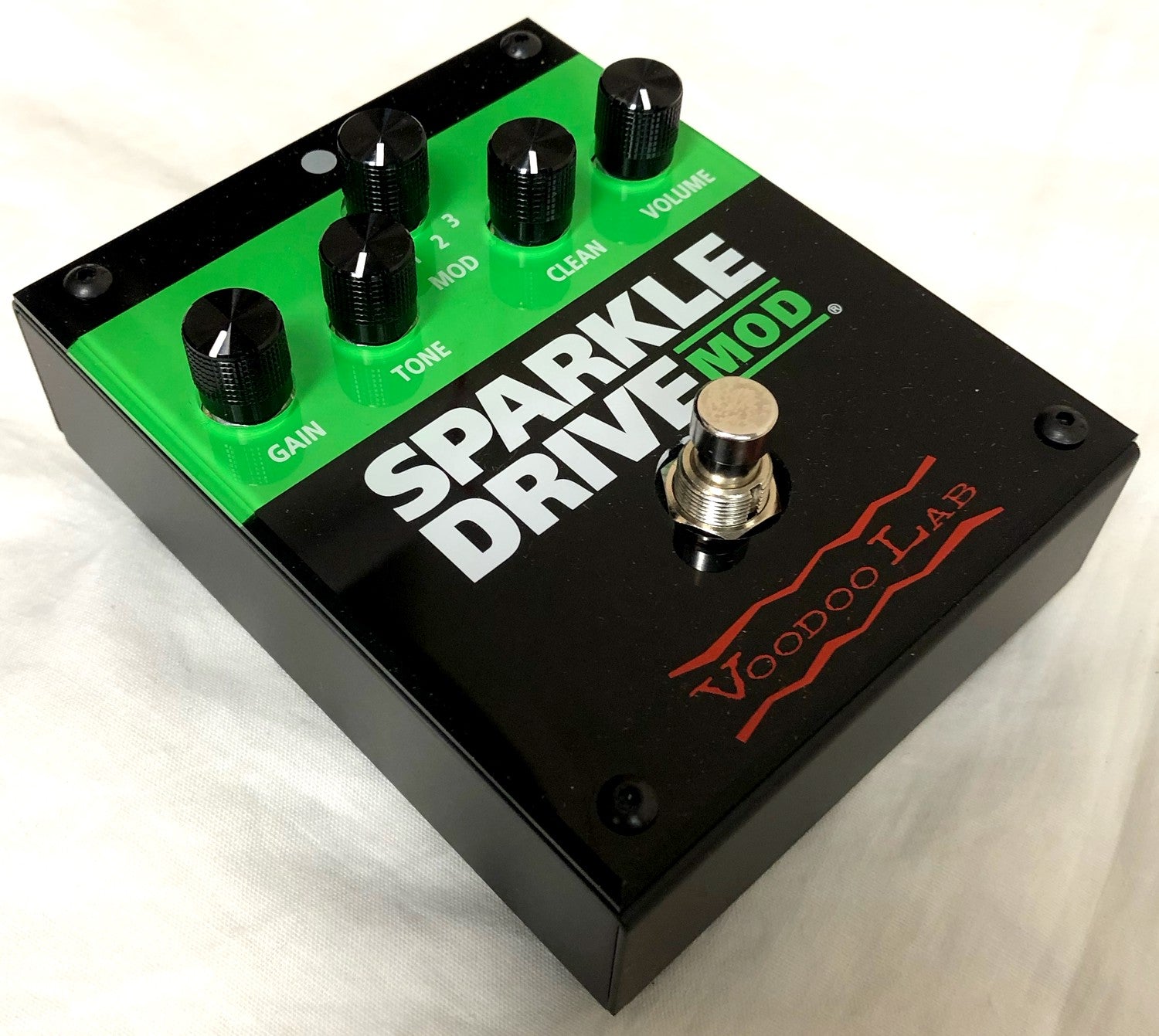 Voodoo Lab Sparkle Drive Mod overdrive pedal — angled view of used unit