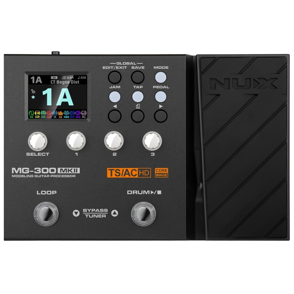 NUX MG-300 MKII modeling guitar processor — black, with expression pedal