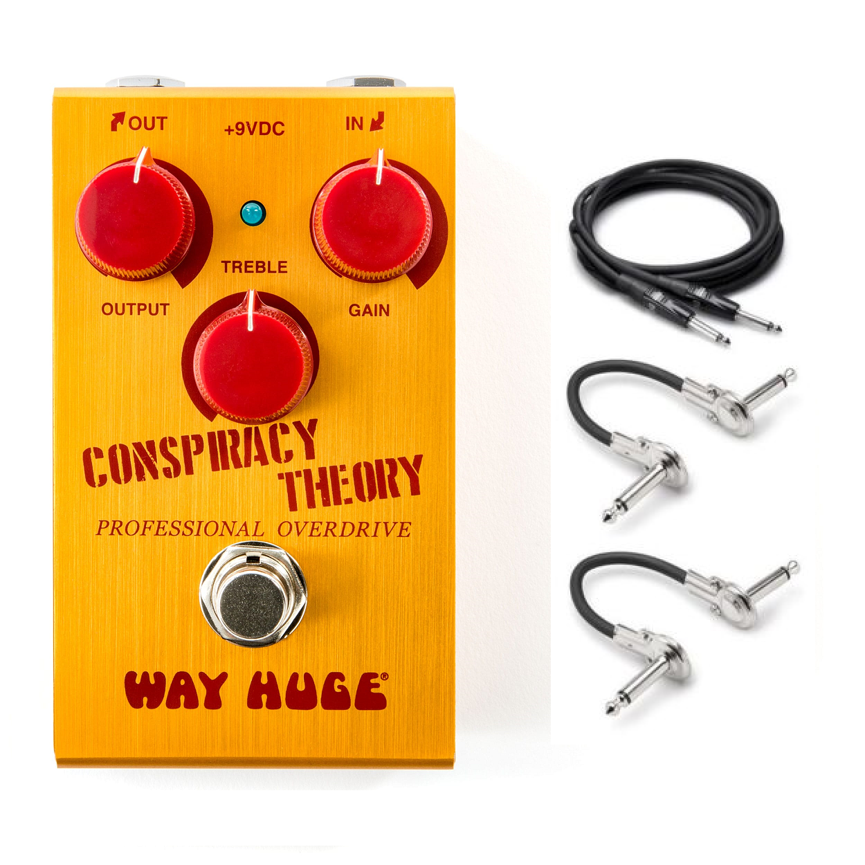 Way Huge Smalls WM20 Conspiracy Theory Overdrive Pedal — alternate angle with cables