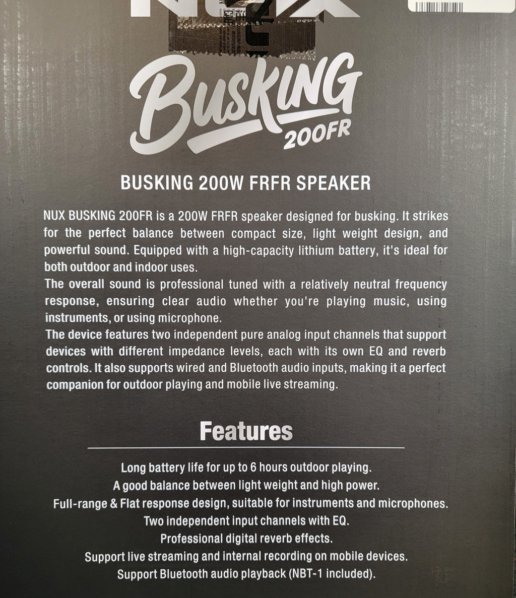 NUX Busking 200FR portable PA speaker — dimensions and specs