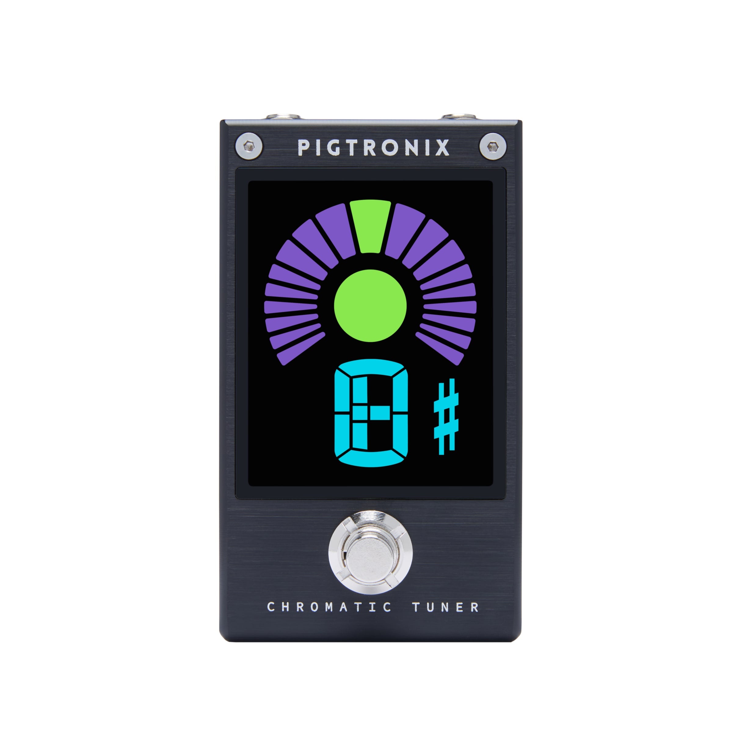 Pigtronix 2NR chromatic tuner pedal — angled side view