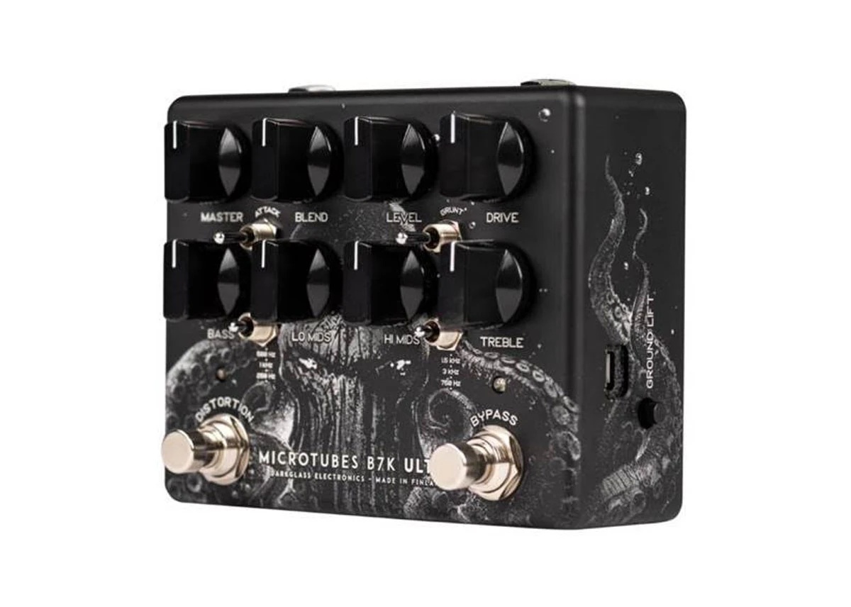 Darkglass B7K Ultra V2 Squid bass preamp pedal — black, side jacks view