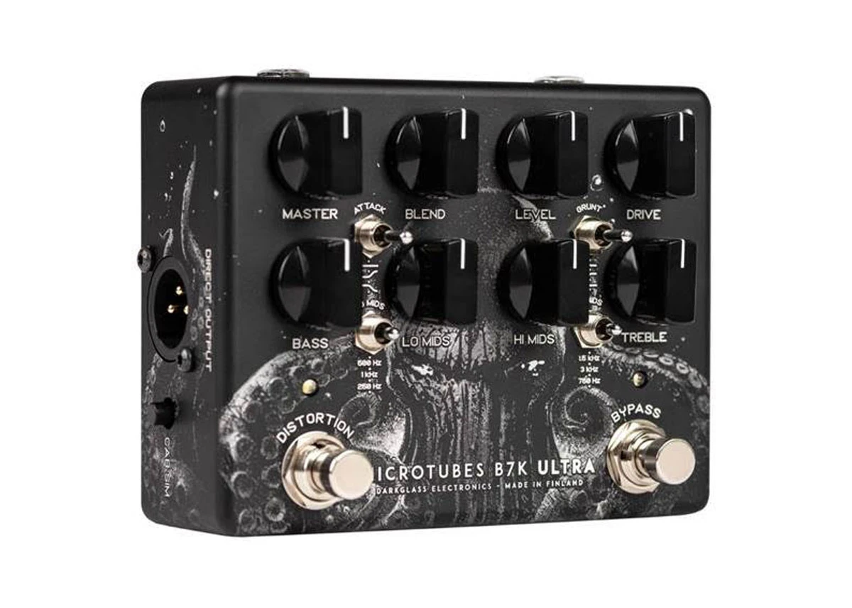 Darkglass B7K Ultra V2 Squid bass preamp pedal — black, angled view