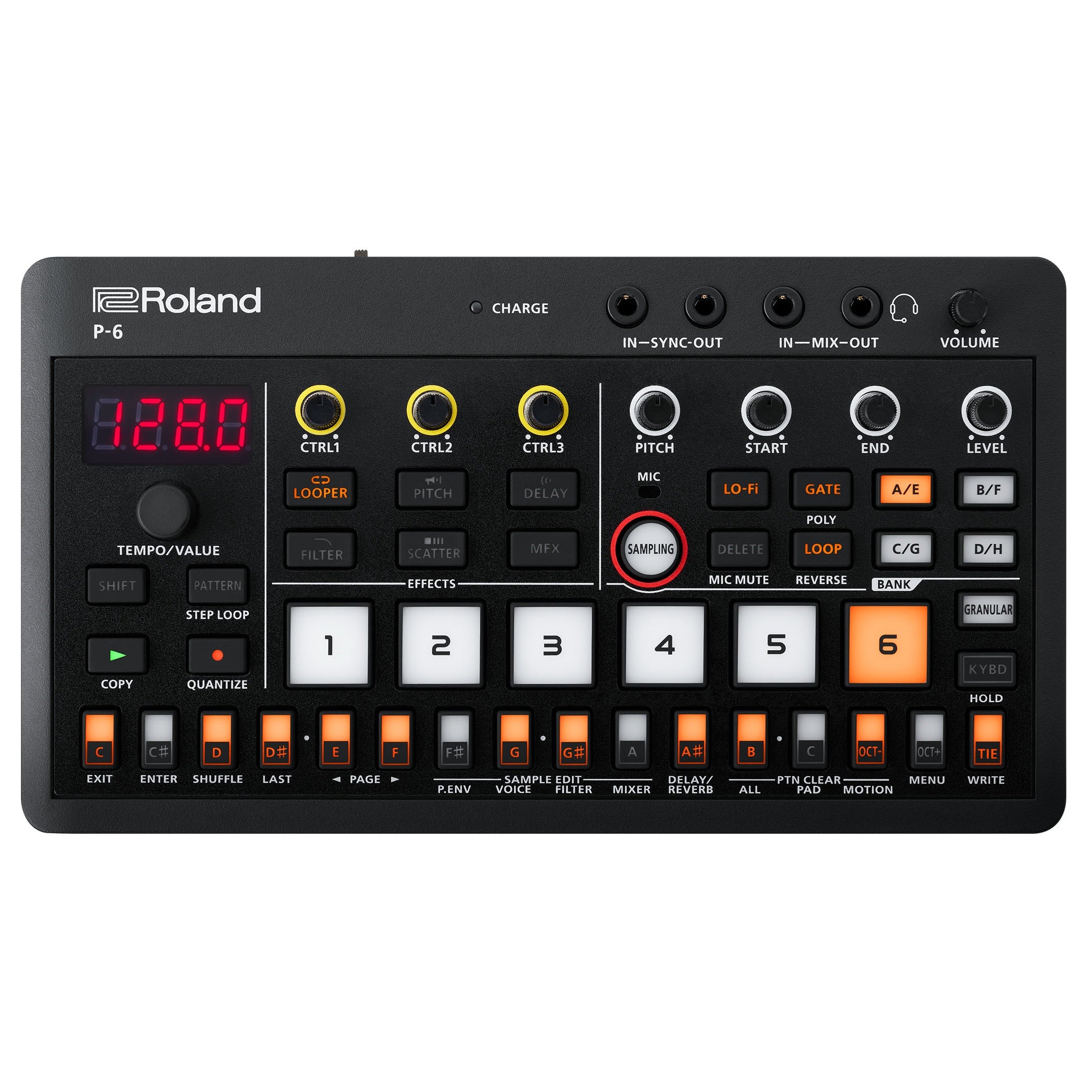 Roland P-6 AIRA Compact creative sampler — top view of pads and knobs
